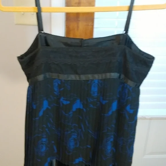 INC Black Blue Party Spaghetti Strap Pleated Lace Bodice Top Blouse Size 12 - Picture 8 of 10